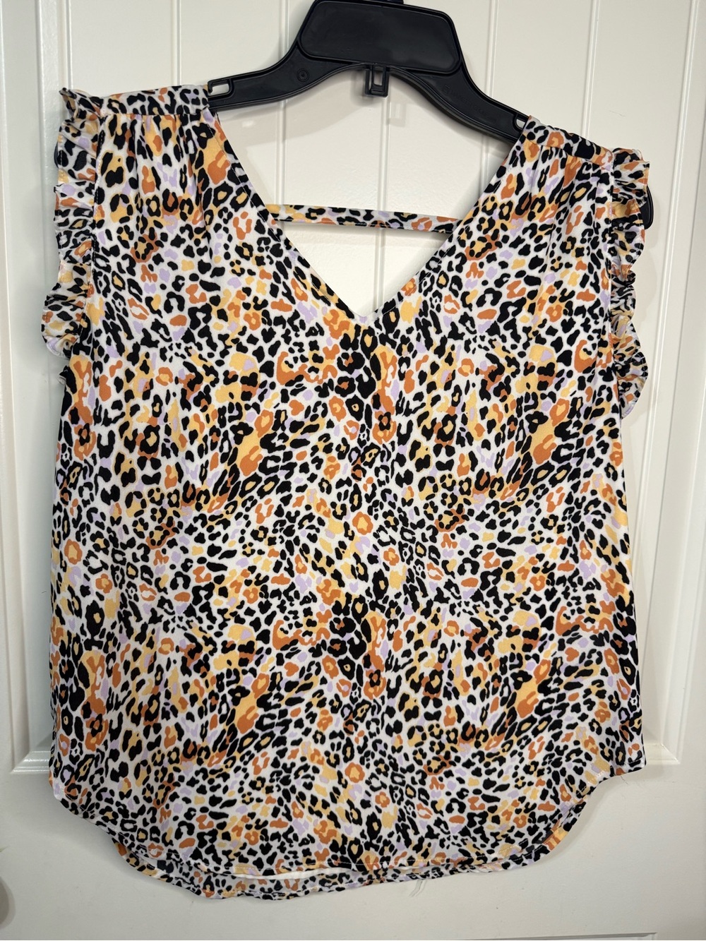 Versona Leopard Print V-Neck Ruffle Sleeve Camisole - Black, Tan, White
